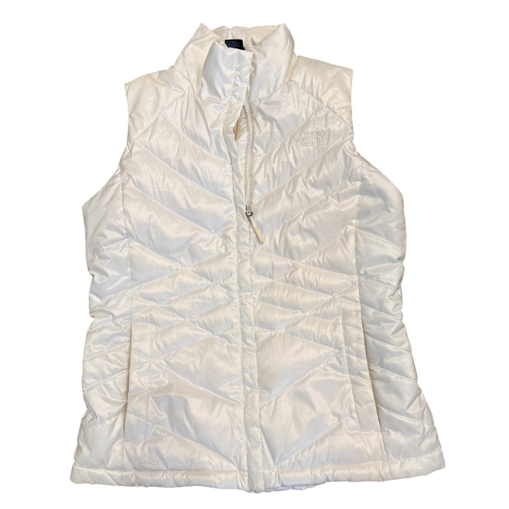 The North Face Down Vest Womens Medium White Quilted 550 Puffer Full Zip Outdoor
